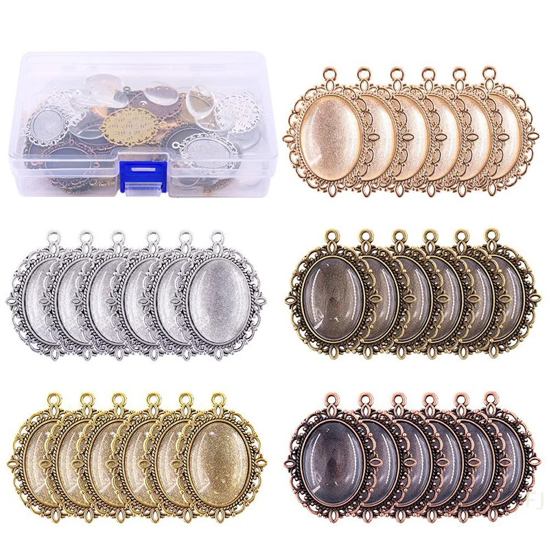 [YU]60Pcs 5 colors Round Pendant Trays Glass Cabochon Crafting DIY Jewelry Making