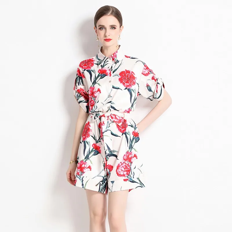 

Summer Beach Chic Floral Print Summer Short Sleeve Jumpsuit Women Vacation Casual Streetwear Y2k Clothes Romper Festival