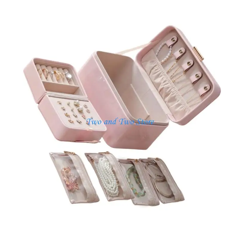 HX6F Compact Jewelry Travel Organizers Premium Multi Section Protective Case Women