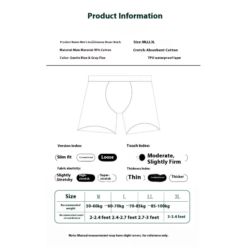 Men's Anti Leak Cotton Underwear Elderly Post Surgery Care Breathable Washable Incontinence Protection Comfortable Nursing
