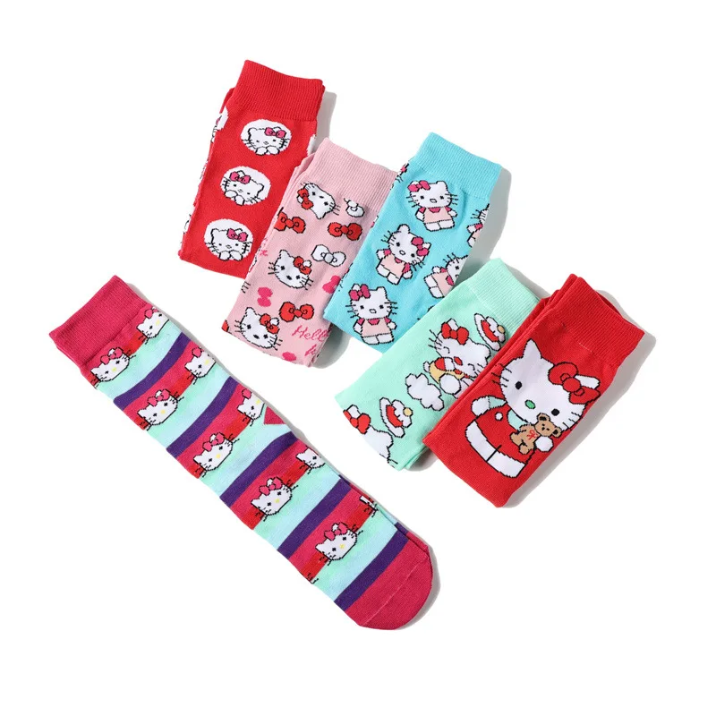 Anime Sanrio Hello Kitty New Fashion Casual Long Women Socks Cute Cartoon Cat Creative Cotton Socks Girls Gifts