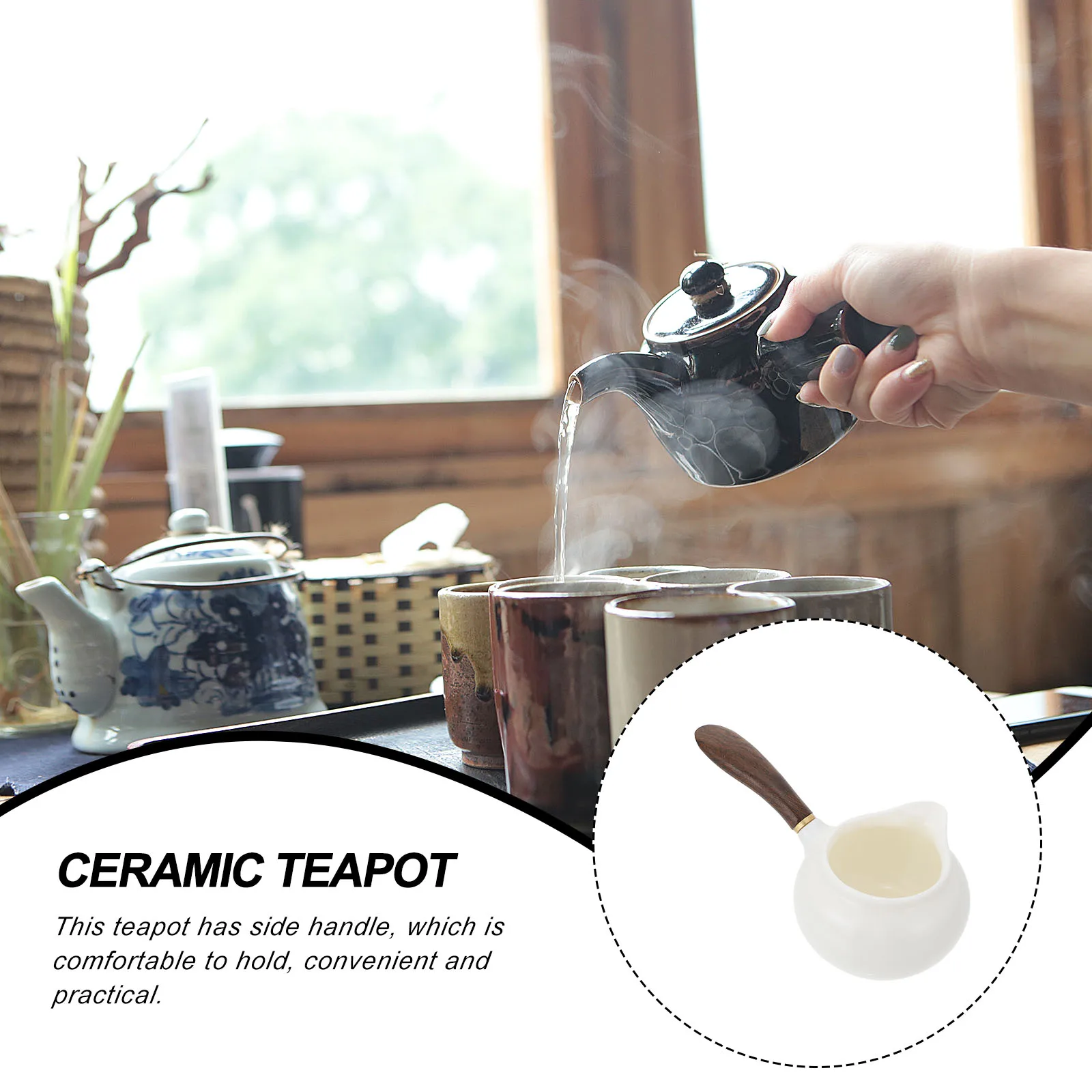 

Functional Ceramic Teapot Side Handle Design Easy Storage Tea Kettle 1Pc