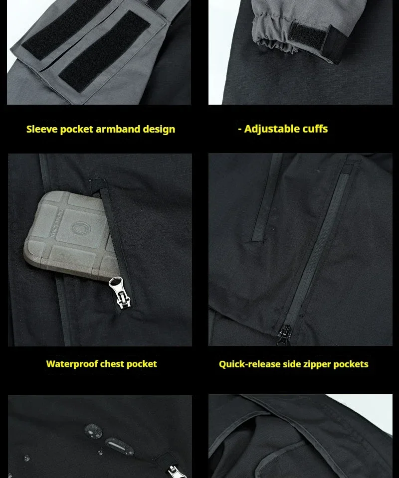 Patchwork Softshell Taktische Jacken für Herren Herbst Winter Wasserdichte Warme Kapuzenjacke Herren Outdoor Jagd Winddichte Mäntel – Detail 8