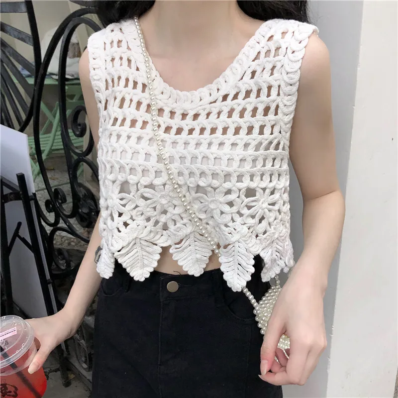 Sheer Crochet Tank Top Summer Cover Up Embroidery Floral Open Knit Sleeveless Vest Tops Women Boho Vacation Beach Outfit