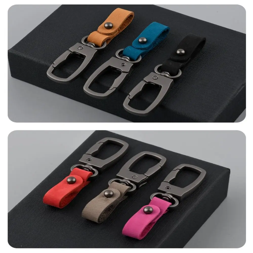 Genuine Leather Car Keychain Heavy Duty with Zinc Alloy Ring Metal Key Fob Anti-lost Universal Car Key Chains Men and Women