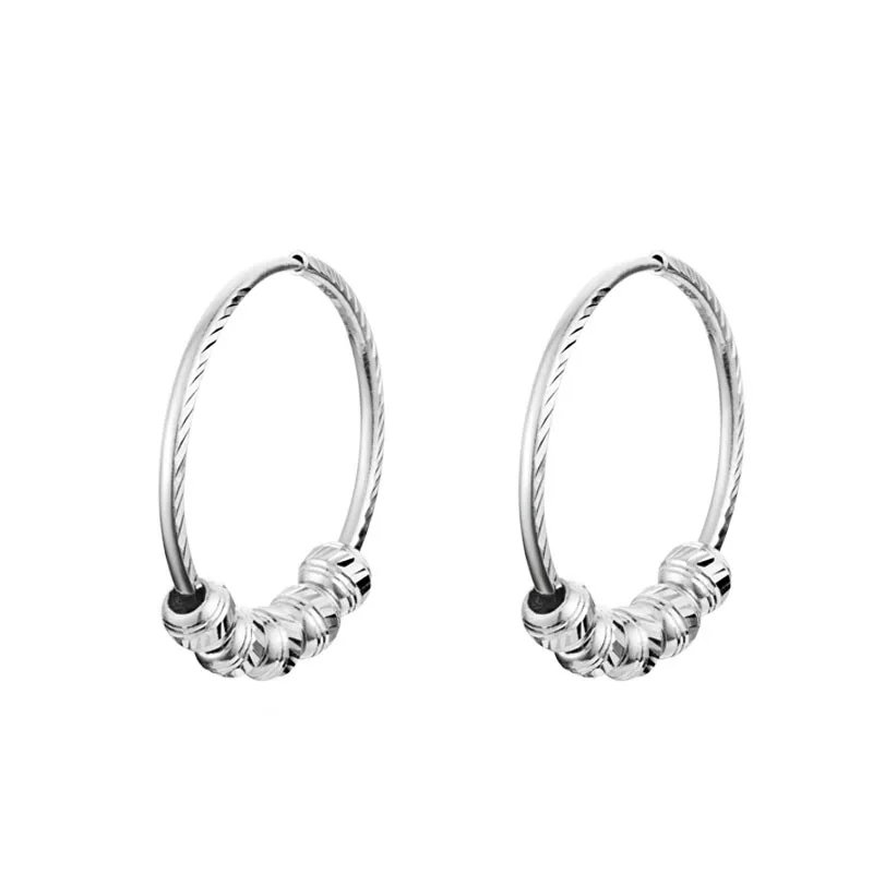 

Fine Pure Platinum 950 Earrings Hoop For Women Lucky Carved Bead Circle Earrings 3-3.3g Pt950