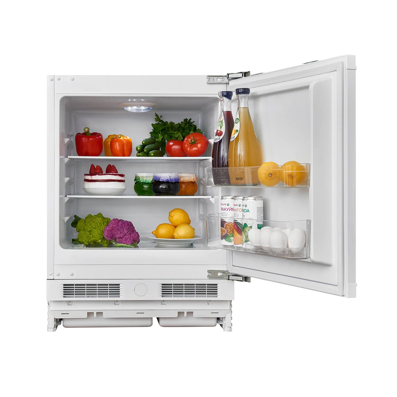 110L built-in under-counter refrigerator, 59 cm width, manual defrost mechanical control, reversible door, panel ready, white