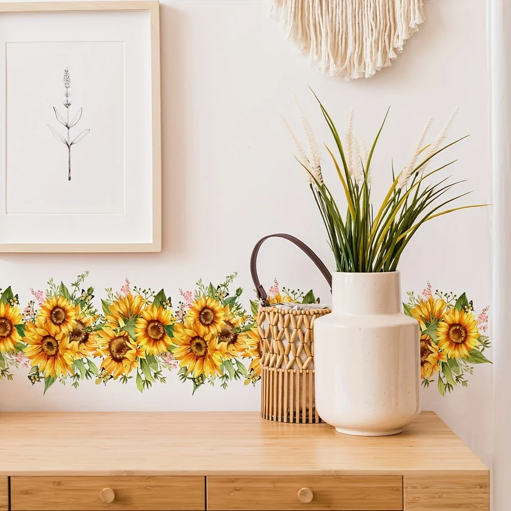 2PC Removable Sunflower Wall Stickers Waterproof PVC Decals For Kitchen Bedroom Sunflower & Flowers Stickers Decorative view 4