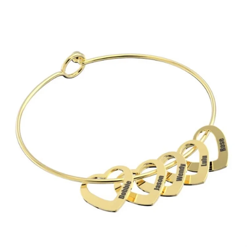 Custom Name Love Bangle Personalised Engraved Family Name Pendant  Luxury Creative Adjustable Bracelet Women\'s Jewelry Gifts