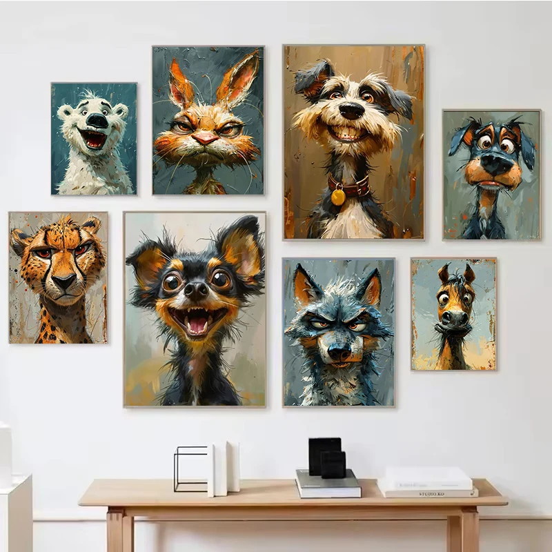 2026 Funny Animals Dog Cat Polar Bear Laugh Posters Prints Wall Art Canvas Paintings Cute Animals Home Bathroom Dec Mural Cuadro