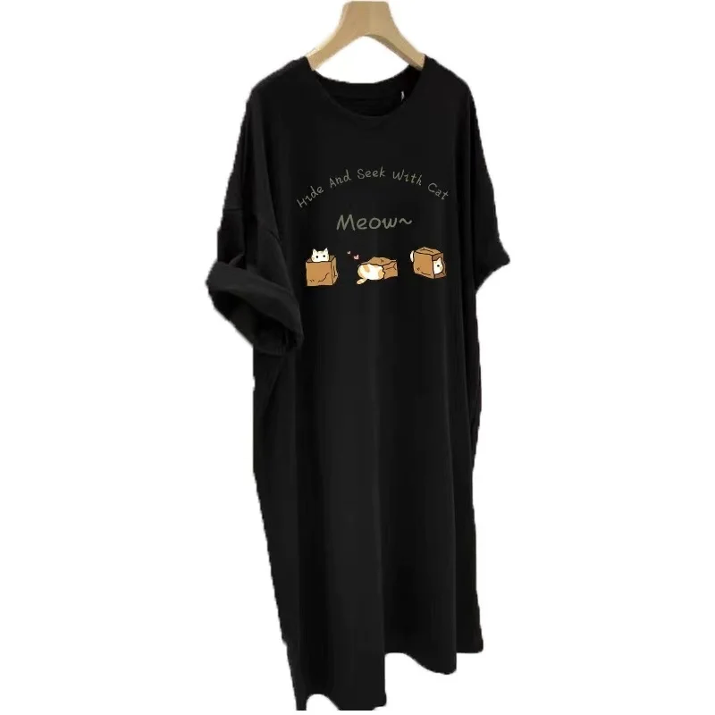 T-shirt ample mi-long avec fentes, jupe coréenne décontractée d'été pour jeunes femmes, coupe droite, ort Sve