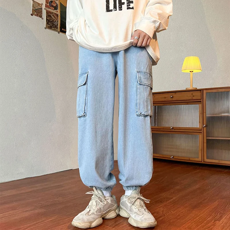 Spring Autumn Y2K Loose Casual All Match Jeans Man High Waist Trousers KPOP Fashion Long Pants Harajuku High Street Male Clothes