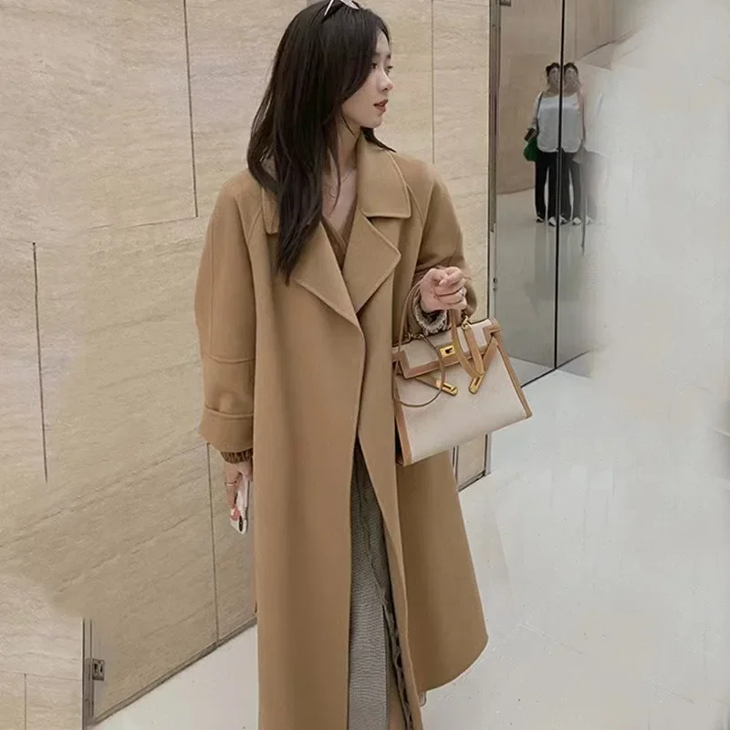 2024aw Women's Autumn Trench Coat Double-sided Tweed Coat Premium Texture Simple Fashion Elegant Long Coat Women's Models