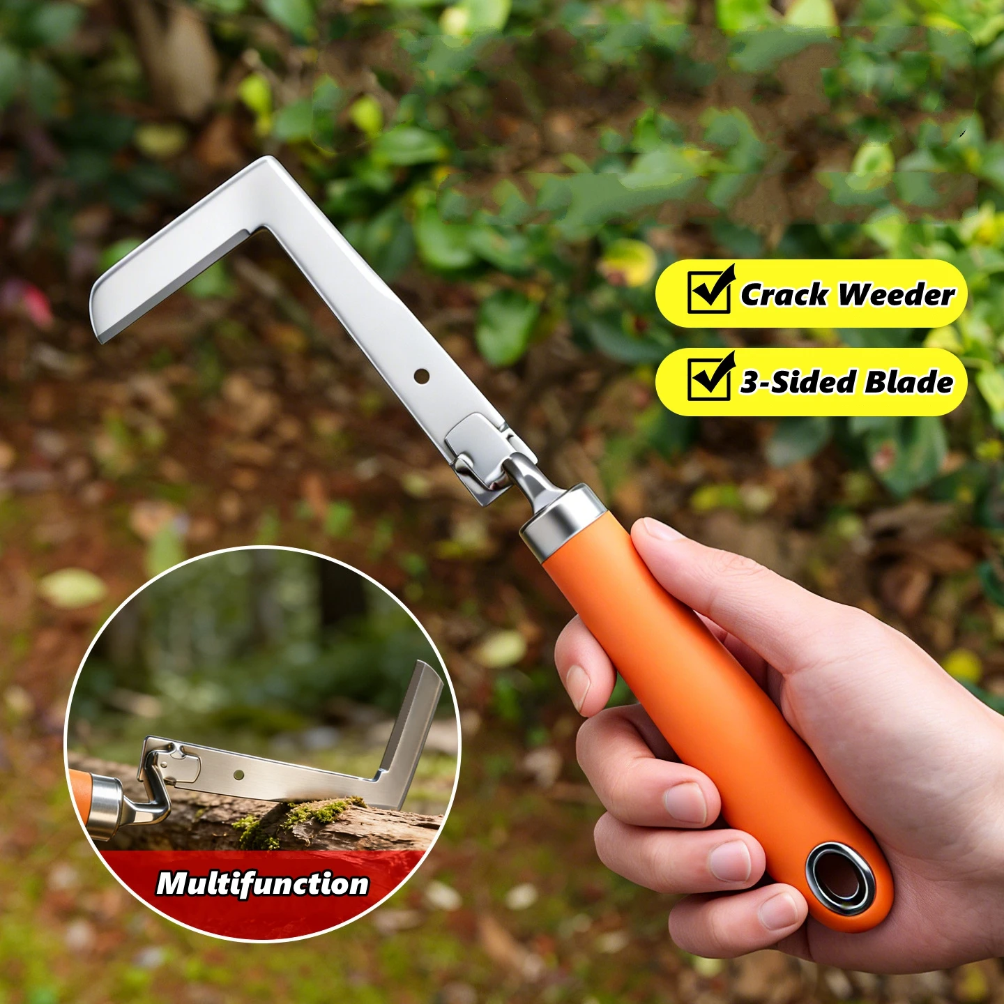 Heavy-Duty Steel Hand Shovel Weed Removal Tool With Ergonomic Grip - 3-Sided Blade Manual Weeding Tool For Road Cracks & Gardens