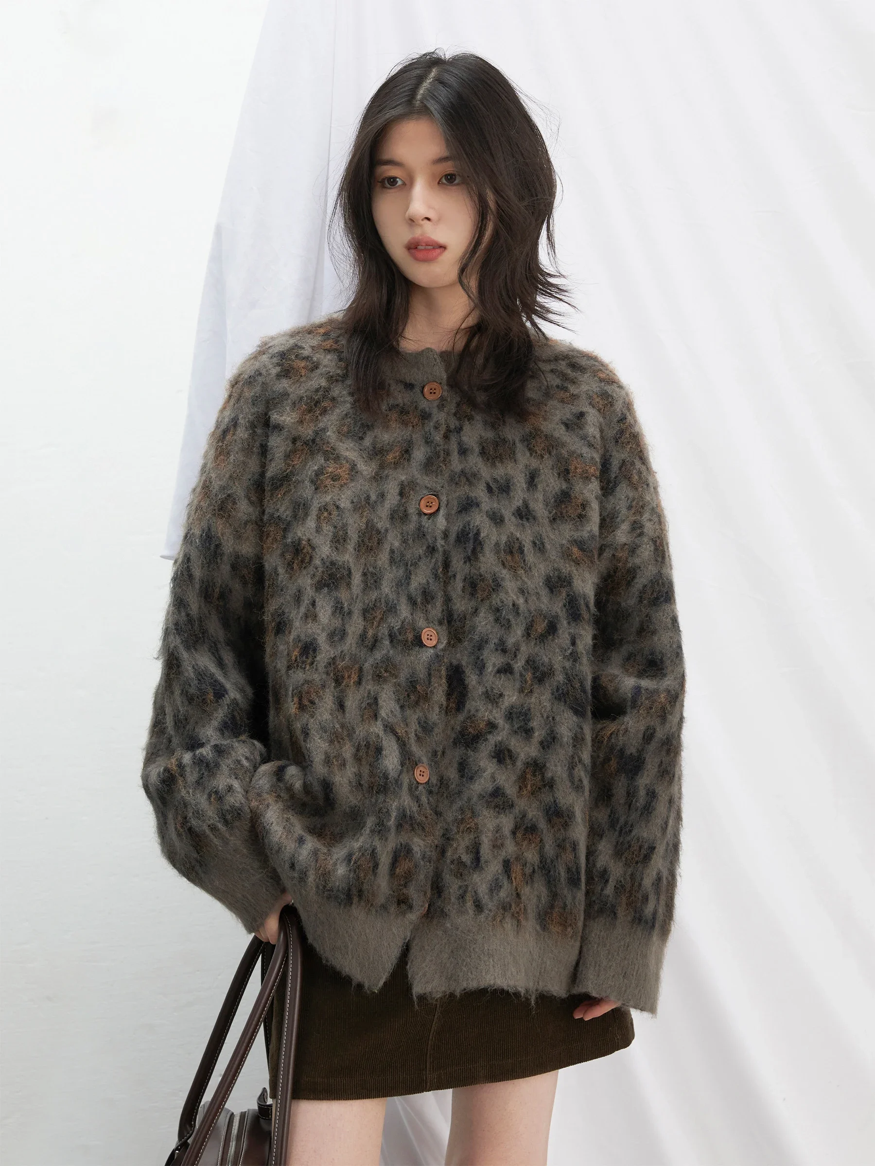 CHIC VEN Women Cardigan Loose New Retro Single Breasted Leopard Print Sweater Jacket Female Knitted Jumpers Autumn Winter 2024