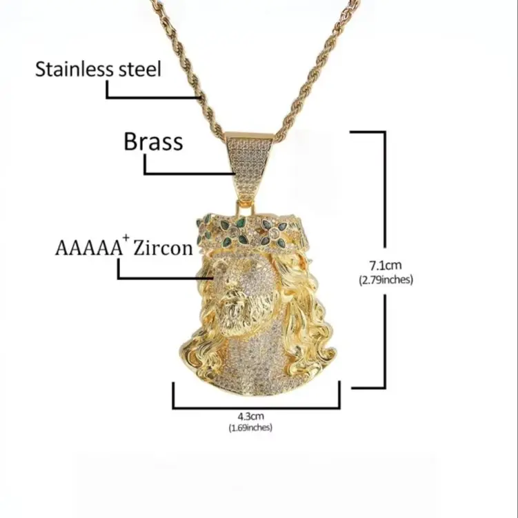Hip Hop Character Avatar Jesus Pendant Copper-inlaid Zircon Personalized Jewelry High-end Heavy Industry Solid Diamond Necklace
