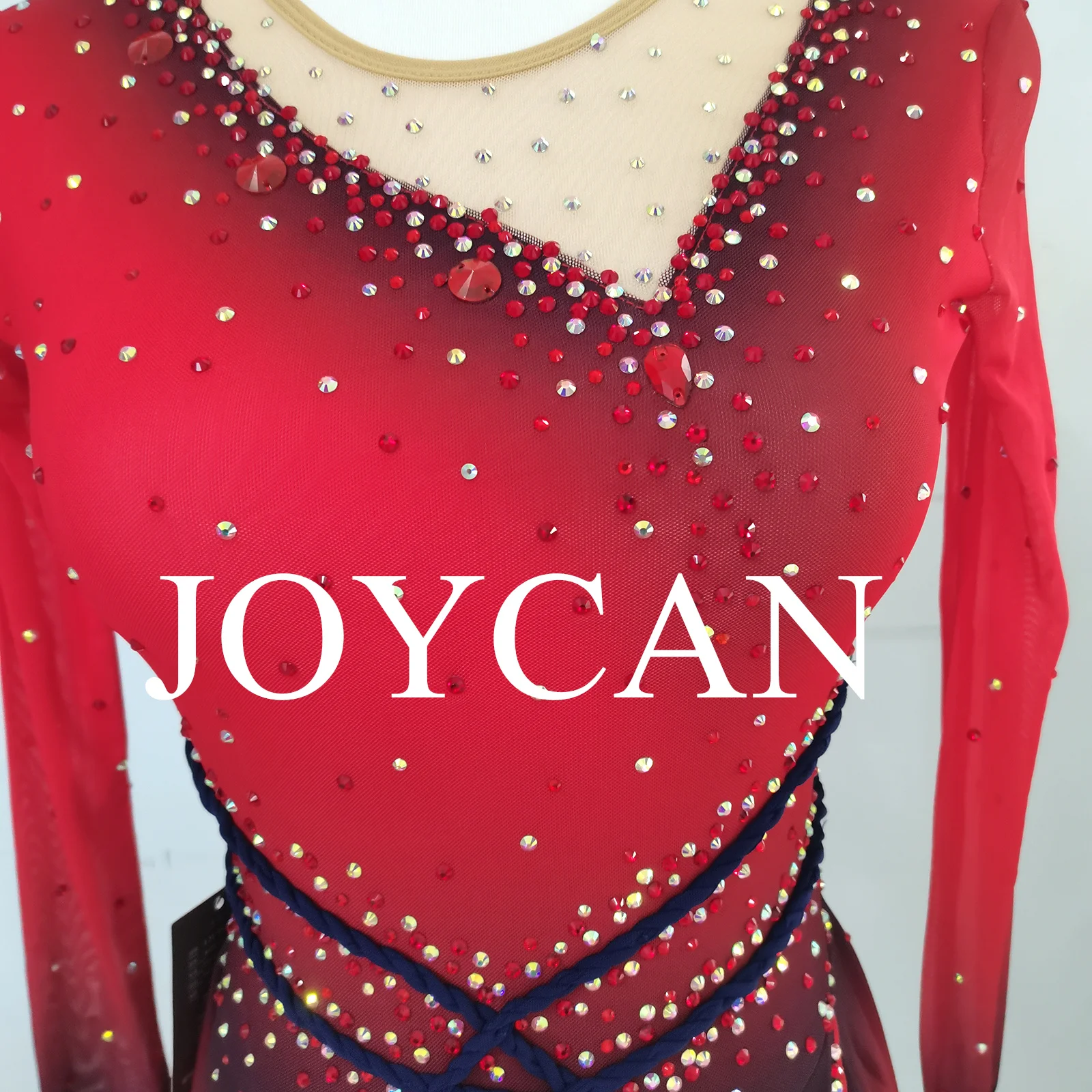 JoyCan Ice Figure Skating Gaun Gadis Spandex Merah Melar Kompetisi Dansa Pakaian Disesuaikan