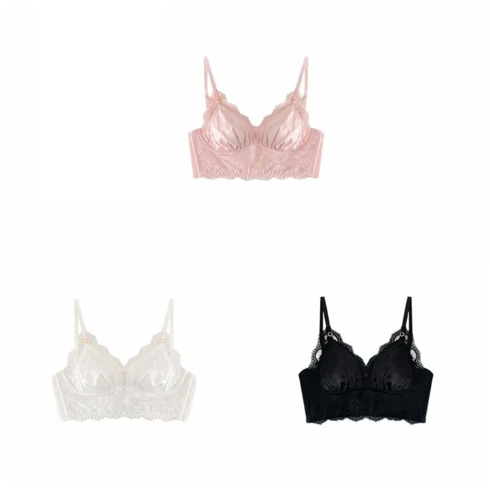 บราไร้สายแบบดันทรง คอวีลึก ผ้าซาตินเนื้อนุ่ม ซับแรงกระแทก ป้องกันการหย่อนคล้อย แต่งลูกไม้ สำหรับผู้หญิง ใส่ไปเที่ยวทะเล