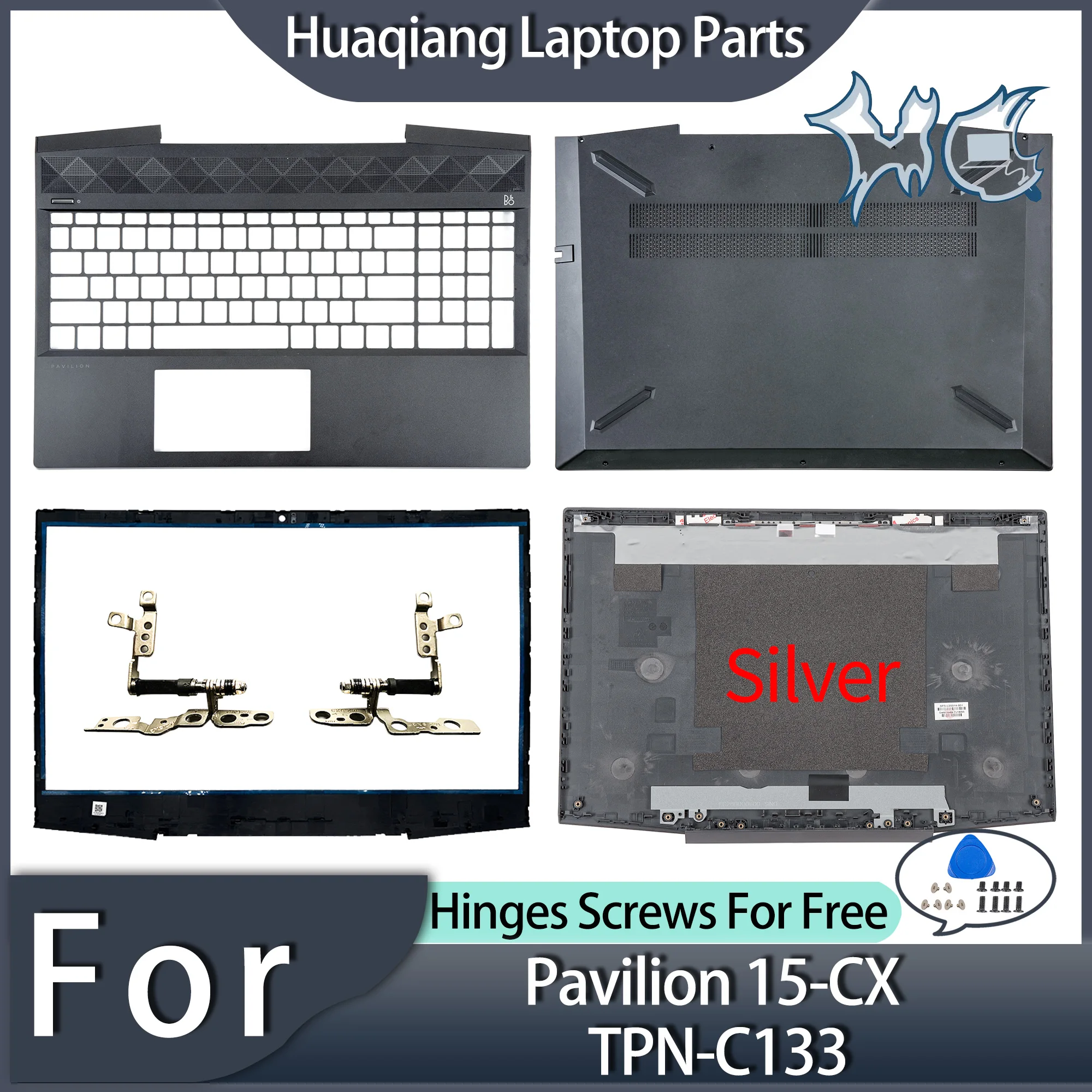 New Laptop Part For Pavilion 15-CX TPN-C133 Palmrest Hinges LCD Back Cover With Silver Logo Bezel Bottom Case Repair Replace