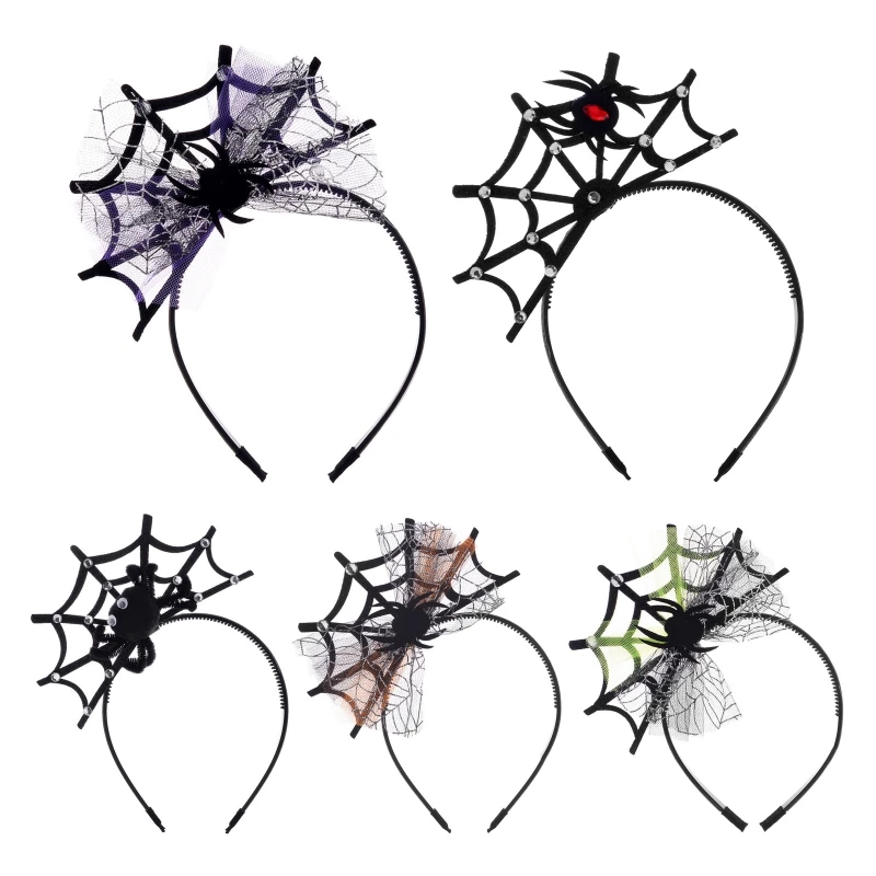 Women Girls Halloween Spider Web Shape Headband Rave Party Novelty Cosplay Costumes Accessories for Adults Kids Photography Prop
