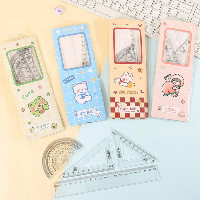 20cm Cartoon Ruler Sets Four-Piece Set Children's Cute Study Supplies Stationery Student Reward Small Gifts