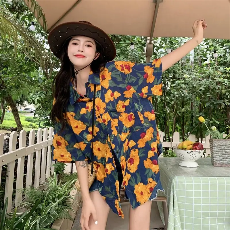 

Рубашки с принтом, женские винтажные свободные рубашки с короткими рукавами BF, летние новые праздничные повседневные индивидуальные универсальные модные шикарные рубашки в стиле Харадзюку для студентов