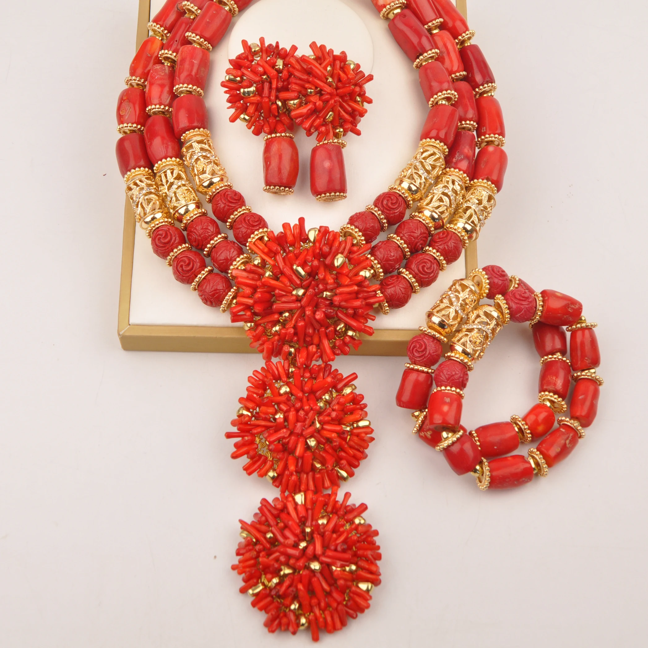 

Red Necklace Real natural Coral Jewellery Bridal jewellery Africa Jewellery Set Nigeria