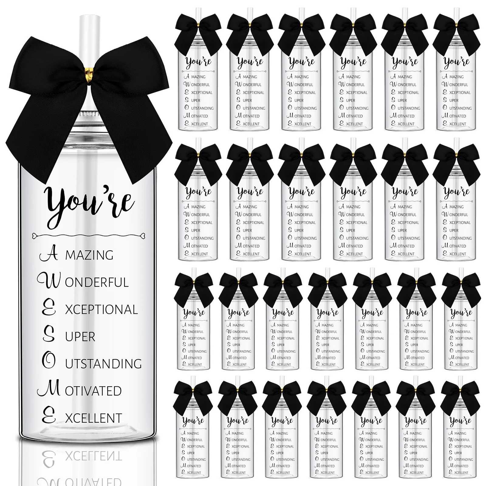 

24 Pack Employee Appreciation Gifts Bulk for Men You Are Awesome Black Cups 13. 5oz Plastic Skinny Tumbler with Straw Lid Inspirational Cups for Team Office Customer Coworker Staff