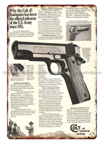 1975 COLT Government Model Automatic Caliber Pistol metal tin sign art prints