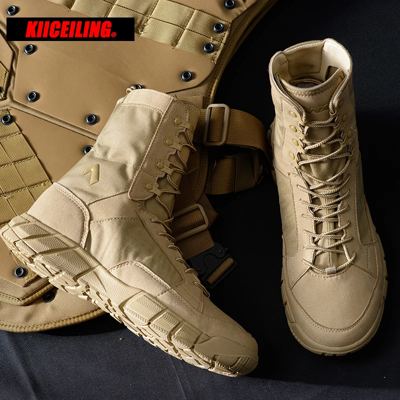 KIICEILING H208, Cow Leather, Mens Boots, Combat Desert Tactical Boots, Safety Shoes, Motorcycle Boots, Boots Men