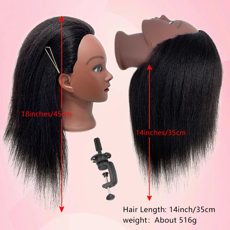 Afro Black Long Straight Hair Human Hair Training Mannequin Head with Hair for Braiding Cornrow Practice Training Mannequin Head