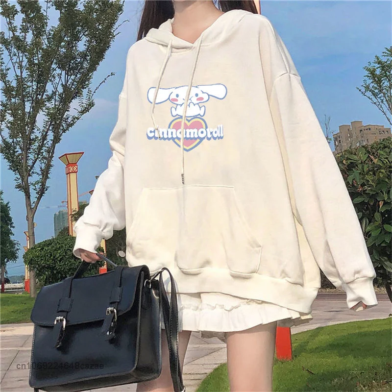 Sanrio Cinnamoroll Cartoon Printed Cute Hooded Sweater Kawaii Autumn 2022 New Korean Student Hoodie Loose Long Sleeve Top Women