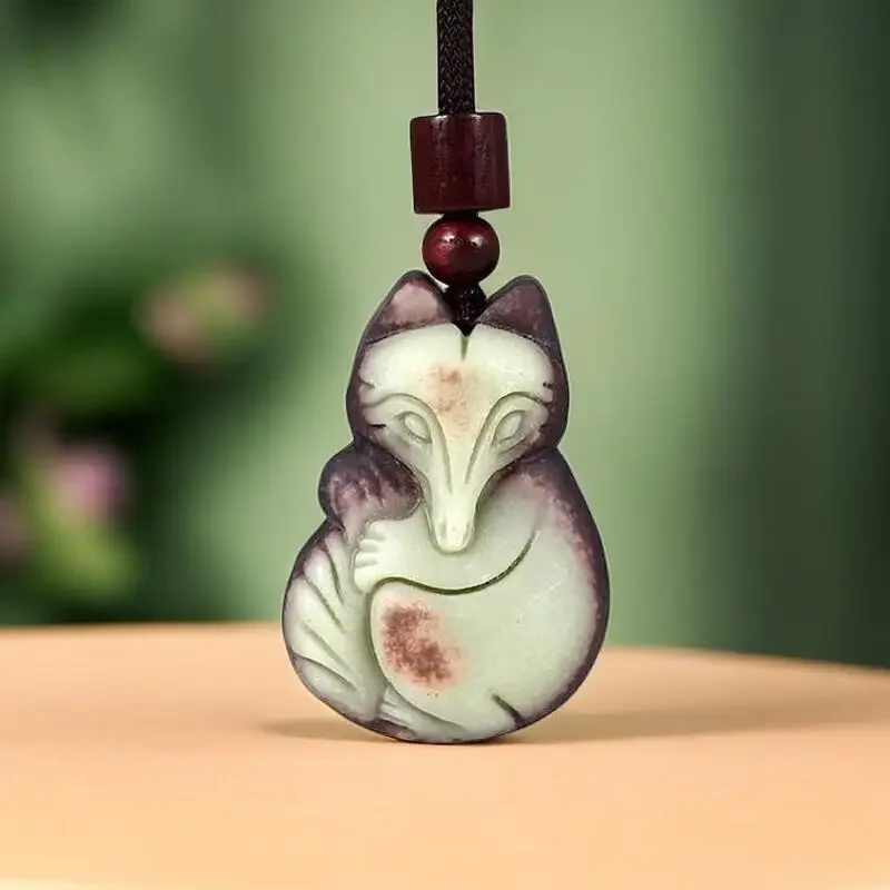 Jade Fox Pendant Accessories Natural Gemstones Amulets Real Carved Jewelry Luxury Chinese Talismans Man Necklace Charm Men