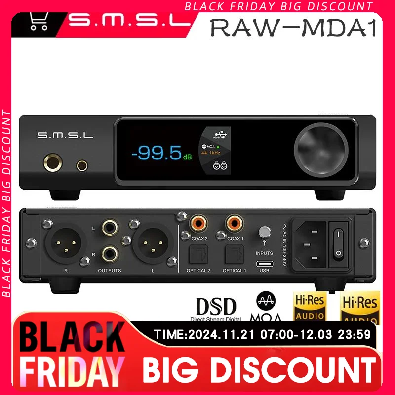 SMSL RAW-MDA1 Digital Music MQA Audio Decoder Bluetooth 5.1 Dual ES9039Q2M Lossless DSD XMOS XU316 APTX High Quality USB1.1/2.0