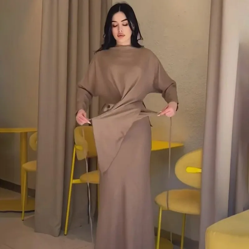 

Europe, America, 2026 Cross-border Summer Women's Clothing Solid Color Satin Cross-strap Waist Skirt Set Temperament Commuting