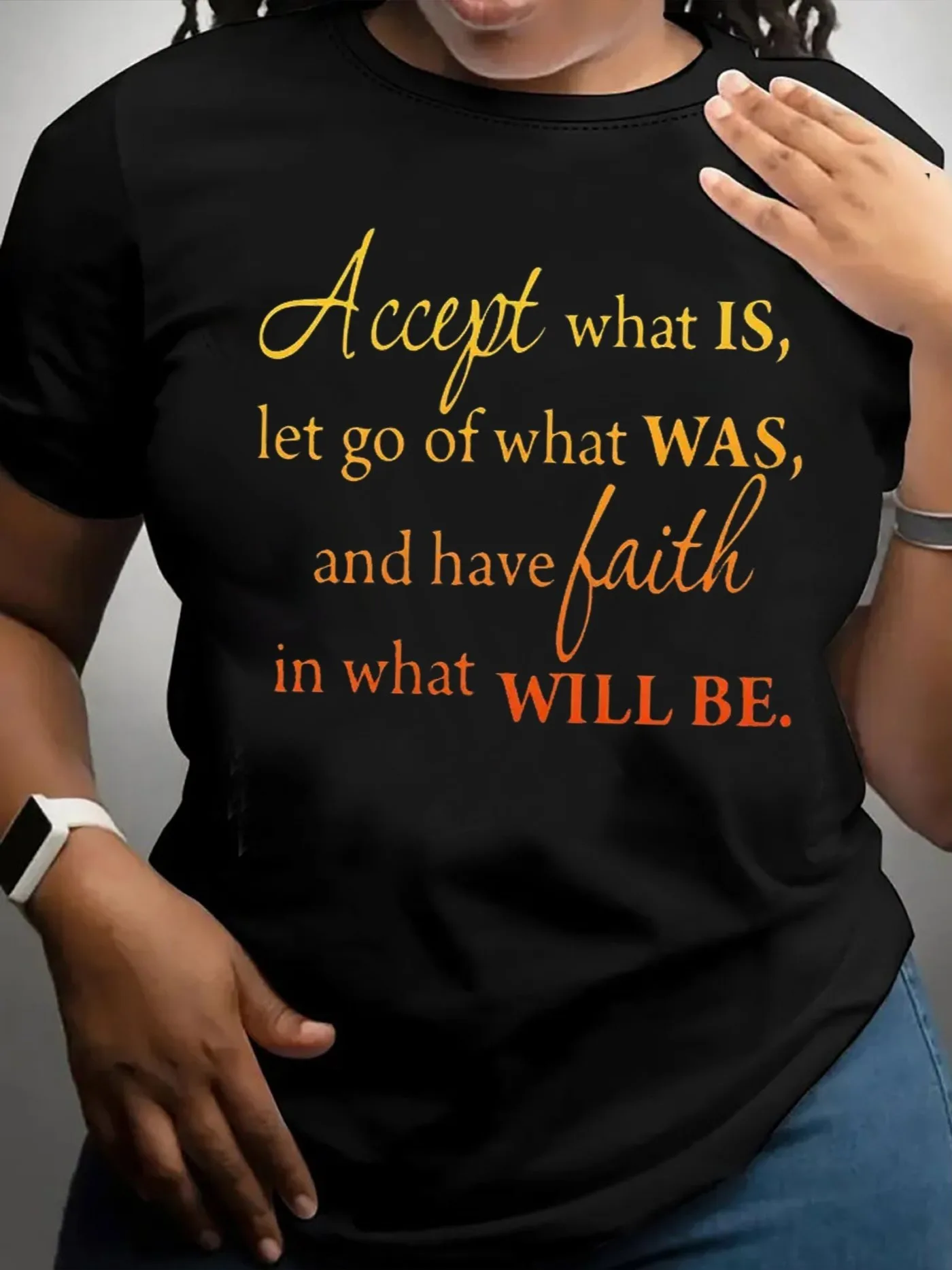 Accept What Is Women's Tee - Inspirational Faith Quote Graphic Black Top