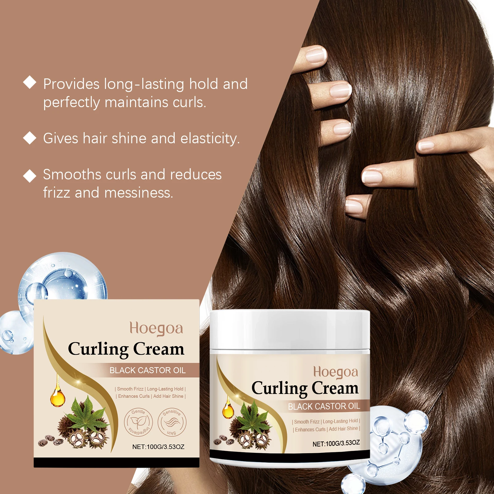 كريم تحديد الضفيرة مع زيت الخروع الأسود يعزز تجعيد الشعر يدوم طويلاً، إضافة تألق الشعر، كريم تجعيد الشعر المجعد