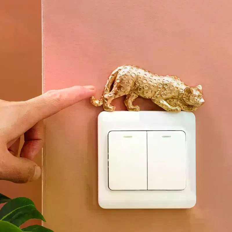Leopard Light Switch Decoration Resin Leopard Figurine Self-Adhesive Detachable Wall Sticker Switch Ornament Home Decor