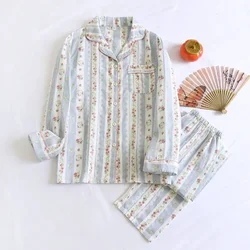 2024 Japanese New Women's Pajama Set 100% Cotton Gauze Long Sleeve Long Pants Two Piece Set Fresh and Sweet Thin Home Clothing