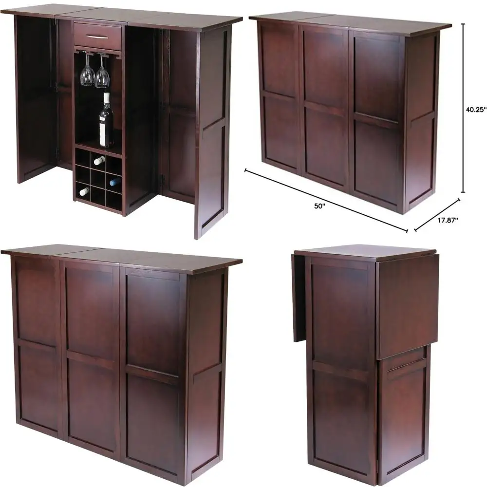 เคาน์เตอร์บาร์ไวน์แบบขยายได้, 40.16 x 50 x 17.87 นิ้ว, สีวอลนัทโบราณ