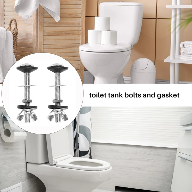 2 Pack Toilet Tank To Bowl Bolt Kits Cistern Bolts Kit,Stainless Steel Toilet Pan Fixing Fitting With Double Gaskets