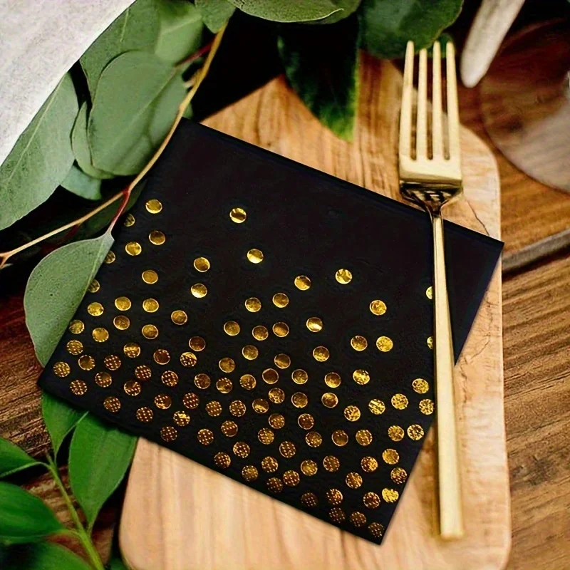 20/40/80 Packungen Weiße und Schwarze Papier-Cocktailservietten mit Goldfolie-Polka-Dots, Partyzubehör für Tischdekoration – Detail 4