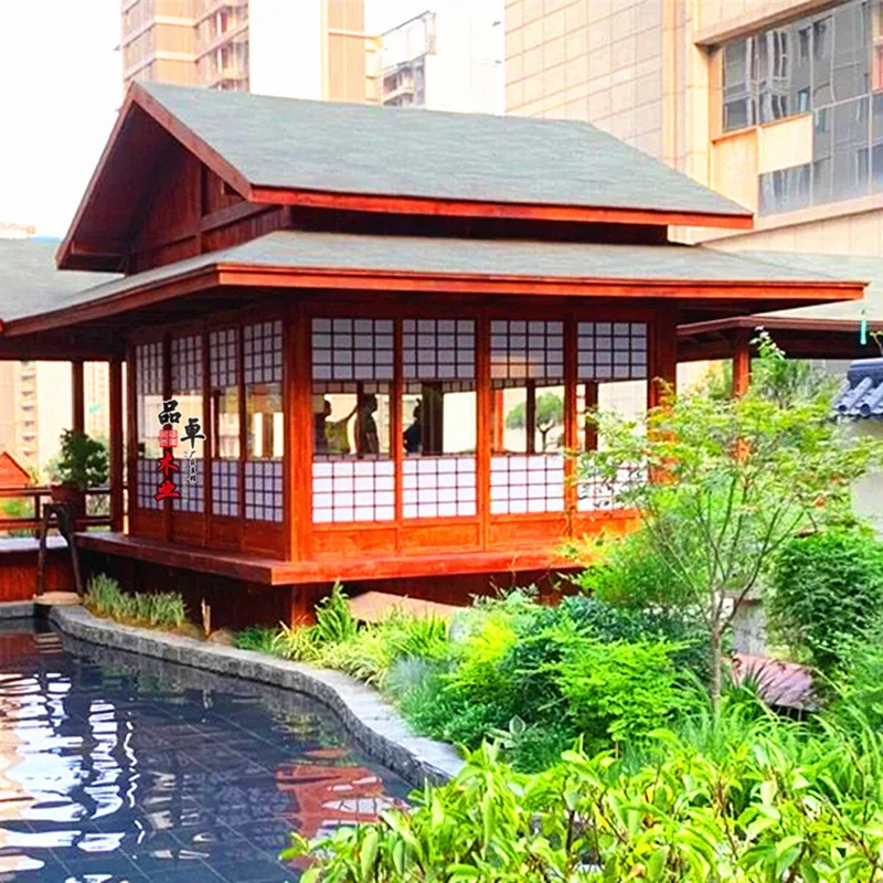 Japanese-style courtyard landscaping anticorrosive log cabin tea room New Chinese antique tea house Coffee pub Assembled wooden