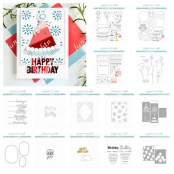 Stitched Birthday Cake Builder Metal Cutting Dies Stencils Decoration Scrapbooking DIY Embossing Clear Stamps and Hot Foil Craft