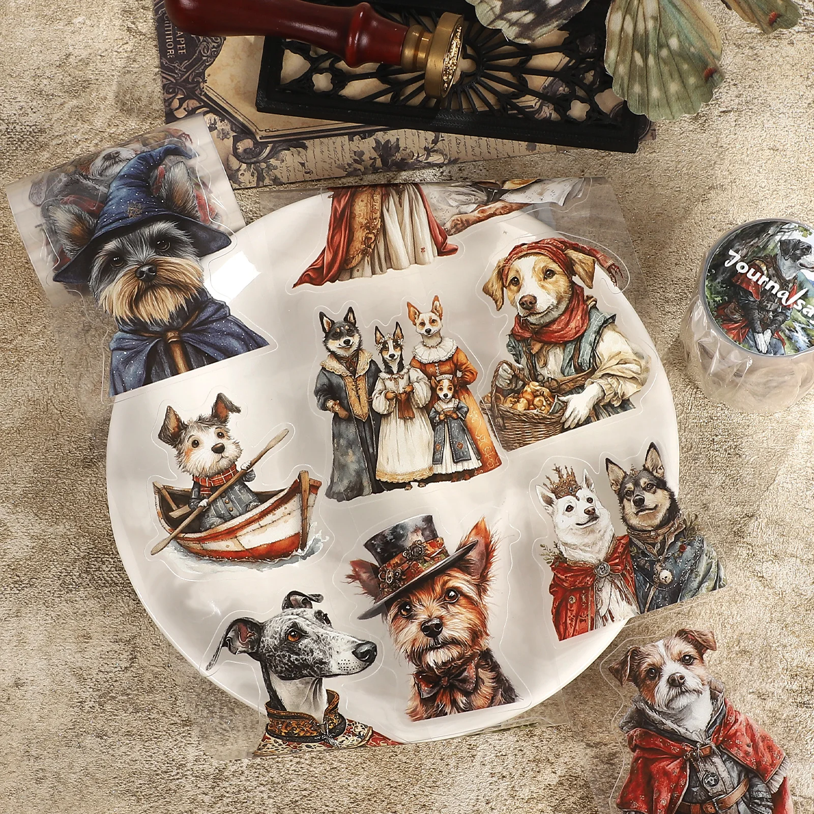 60mm*200cm Vintage Fairytale Dog Landscape PET Tape Creative DIY Journal Material Collage Scrapbooking Stationery