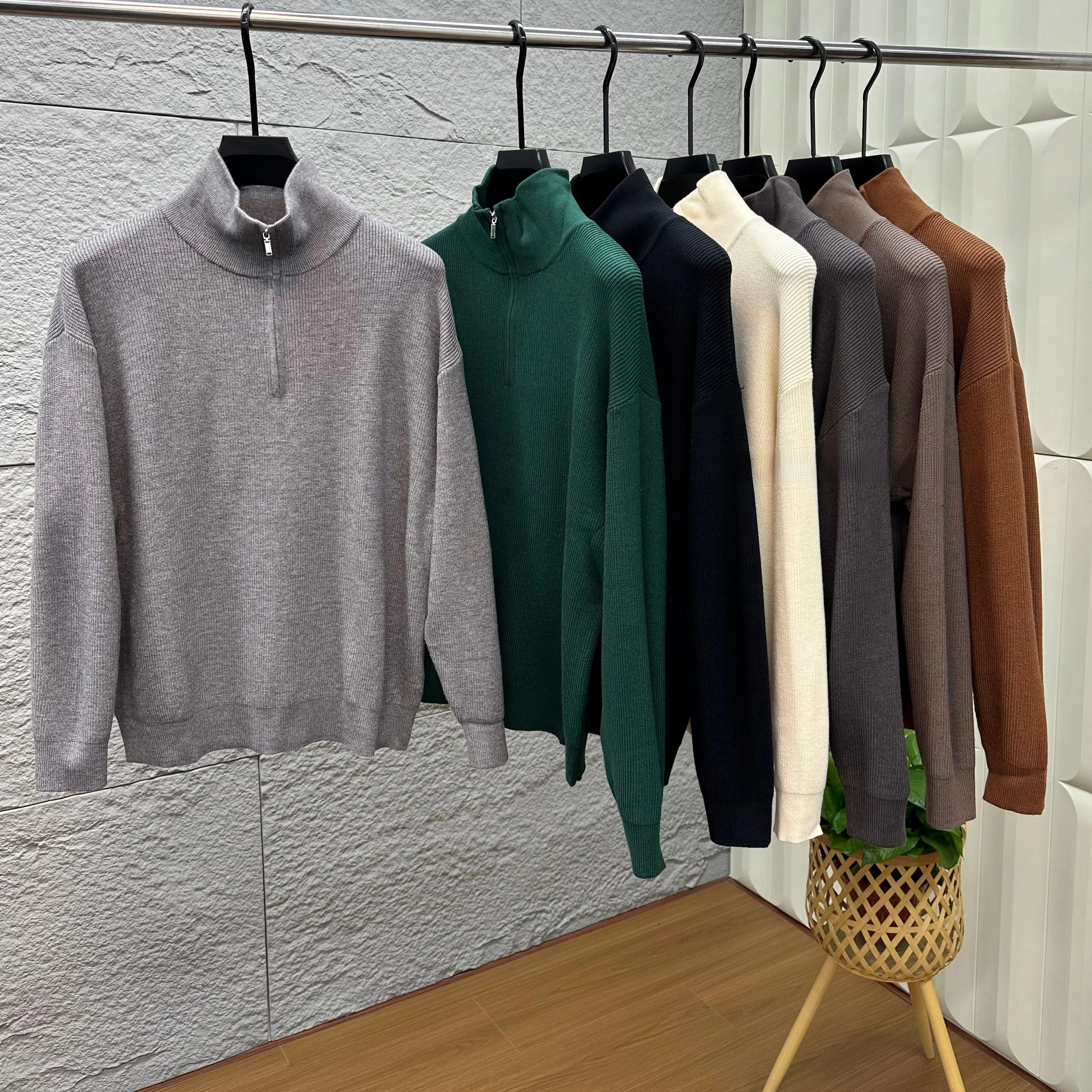 

Мужской вязаный свитер на молнии, однотонный, с тонкой текстурой, осенне-зимний, повседневный, с длинным рукавом, свободного кроя, не деформируется