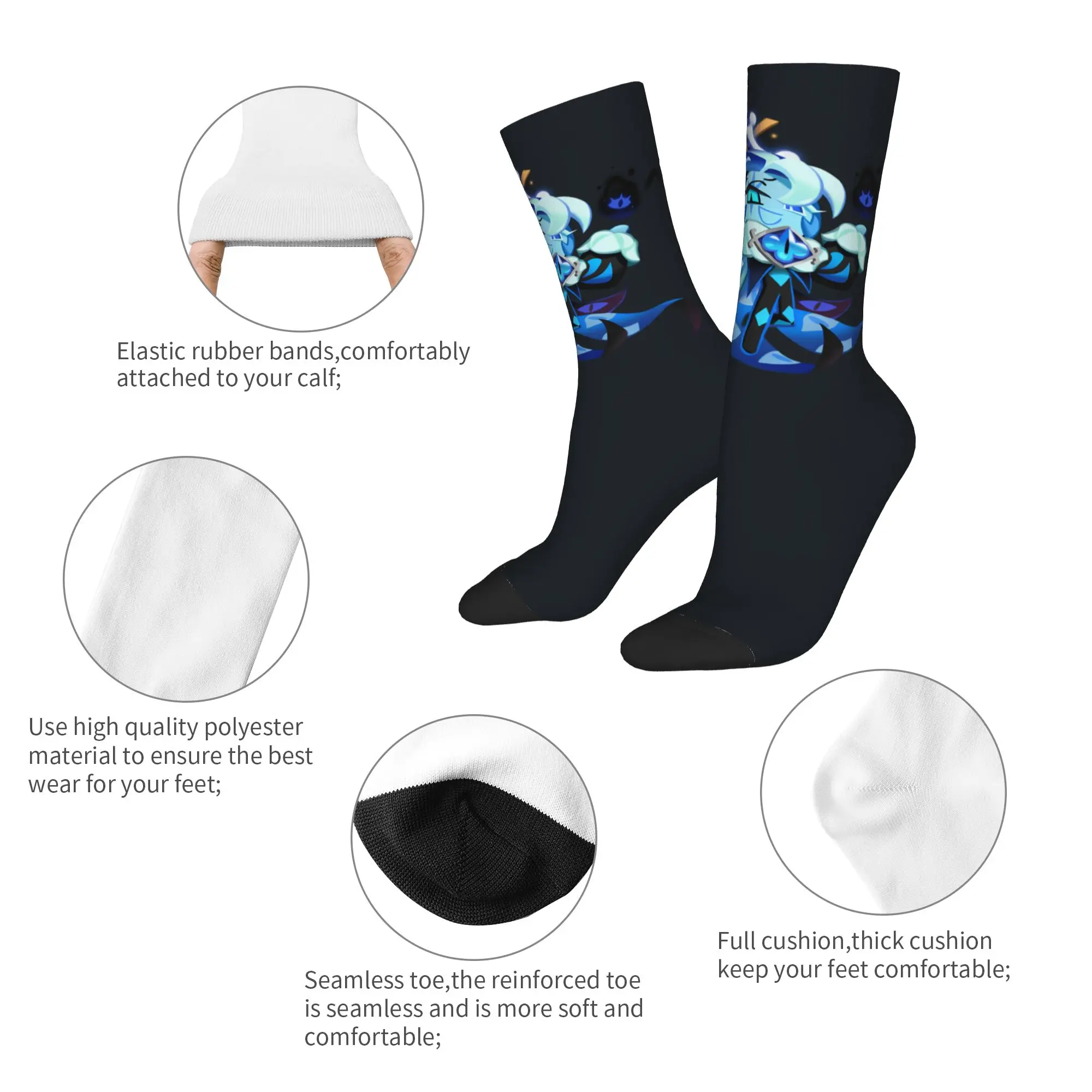 Hip-hop Shadow Milk Cookie Run Kingdom Sports Socks Cute Cartoon Anime Polyester Crew Socks for Unisex Breathable