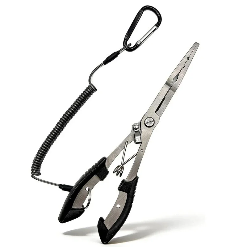 Multifunctional Fishing Pliers with Long Nose, Hook Remover, Corrosion-Resistant Stainless Steel, Safety Lanyard,Battery-Free