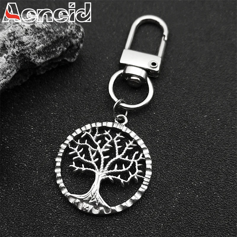 

Tree of Life Key Chains for Women Men Stainless Steel Silver Color Key Ring Plant Amulet Bag Pendant Jewelry Gift