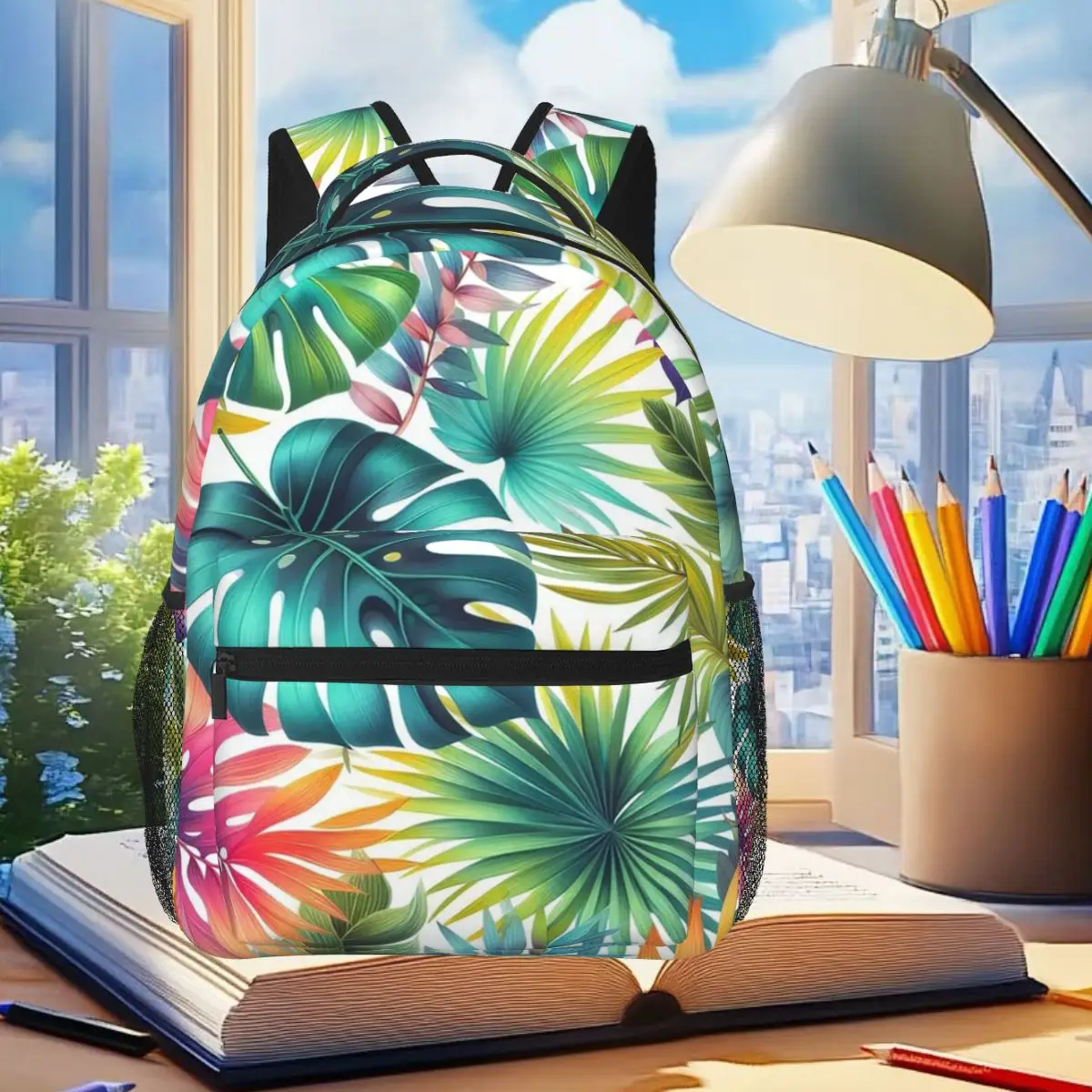 

Vibrant Tropical Palm Leaf Pattern Backpack Student Boys Girls BookBag Kids School Bag Laptop Shoulder Bags for Men Women